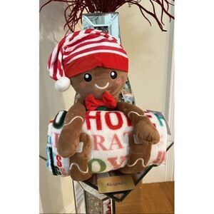 Olivia & Finn Holiday Throw & Plush Gingerbread Boy Doll Toy Set Christmas